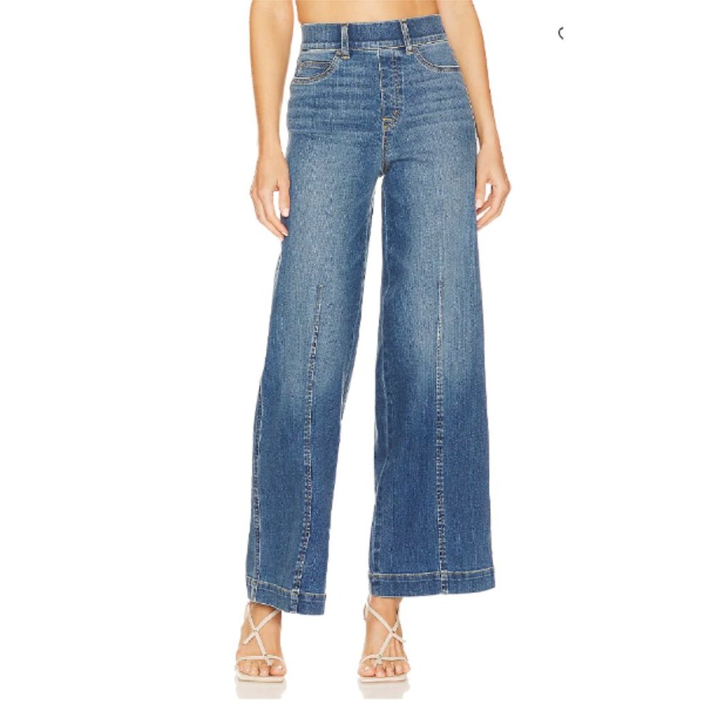 SPANX Seamed Front Wide Leg Denim Pull on Jeans Women's Medium 20407R